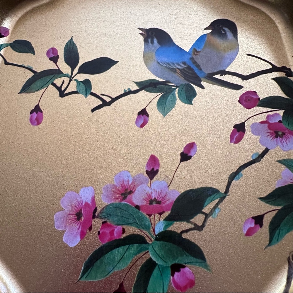 Vintage Gold Decorative Tray with Bird and Floral Design from England - Picture 2 of 4